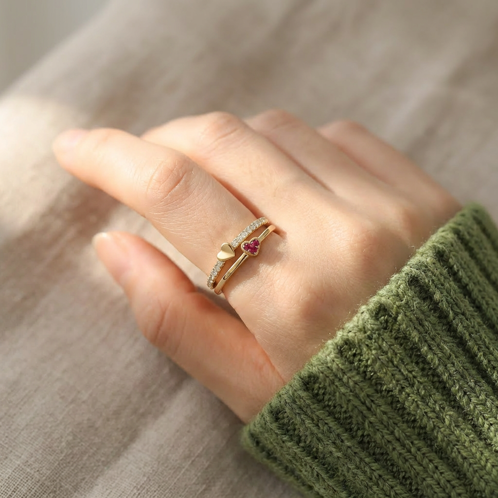 Mother & Daughter Conneted Heart Ring