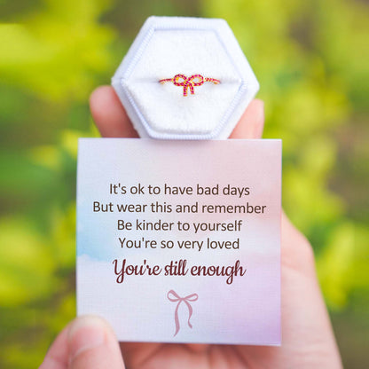 I Am Still Enough Pink Pavé Bow Ring