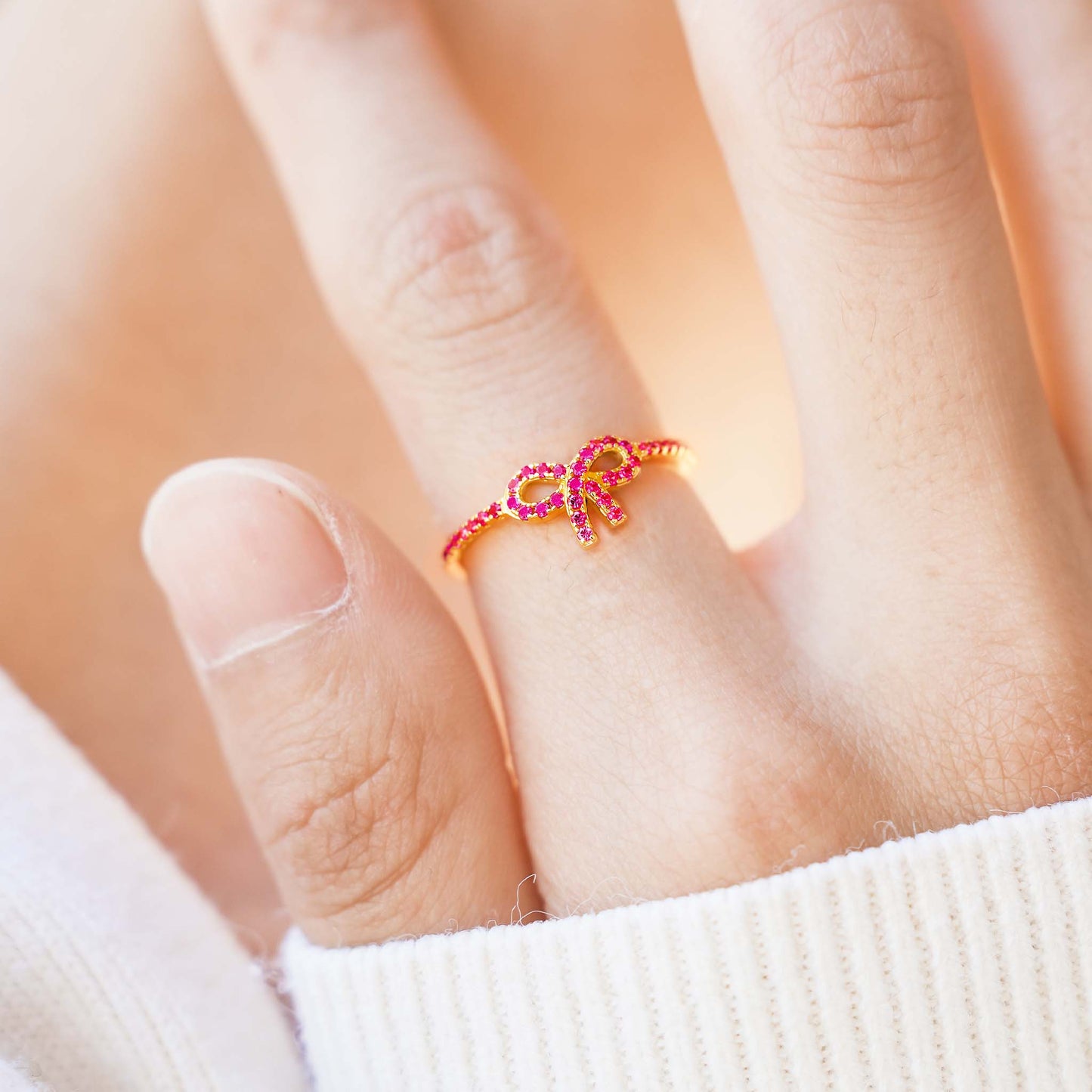 I Am Still Enough Pink Pavé Bow Ring
