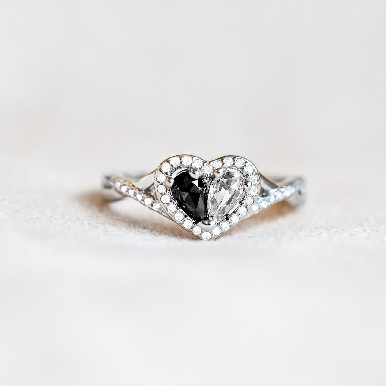 Self Reminder Black & Clear Heart Ring