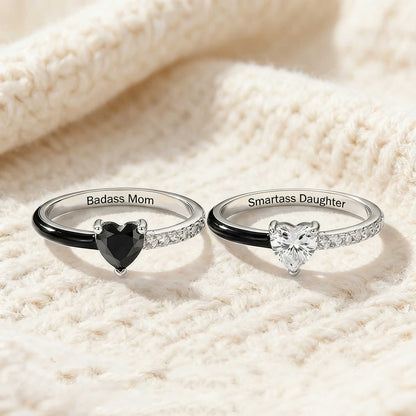 Like Mother Like Daughter Matching Black Enamel Heart Rings