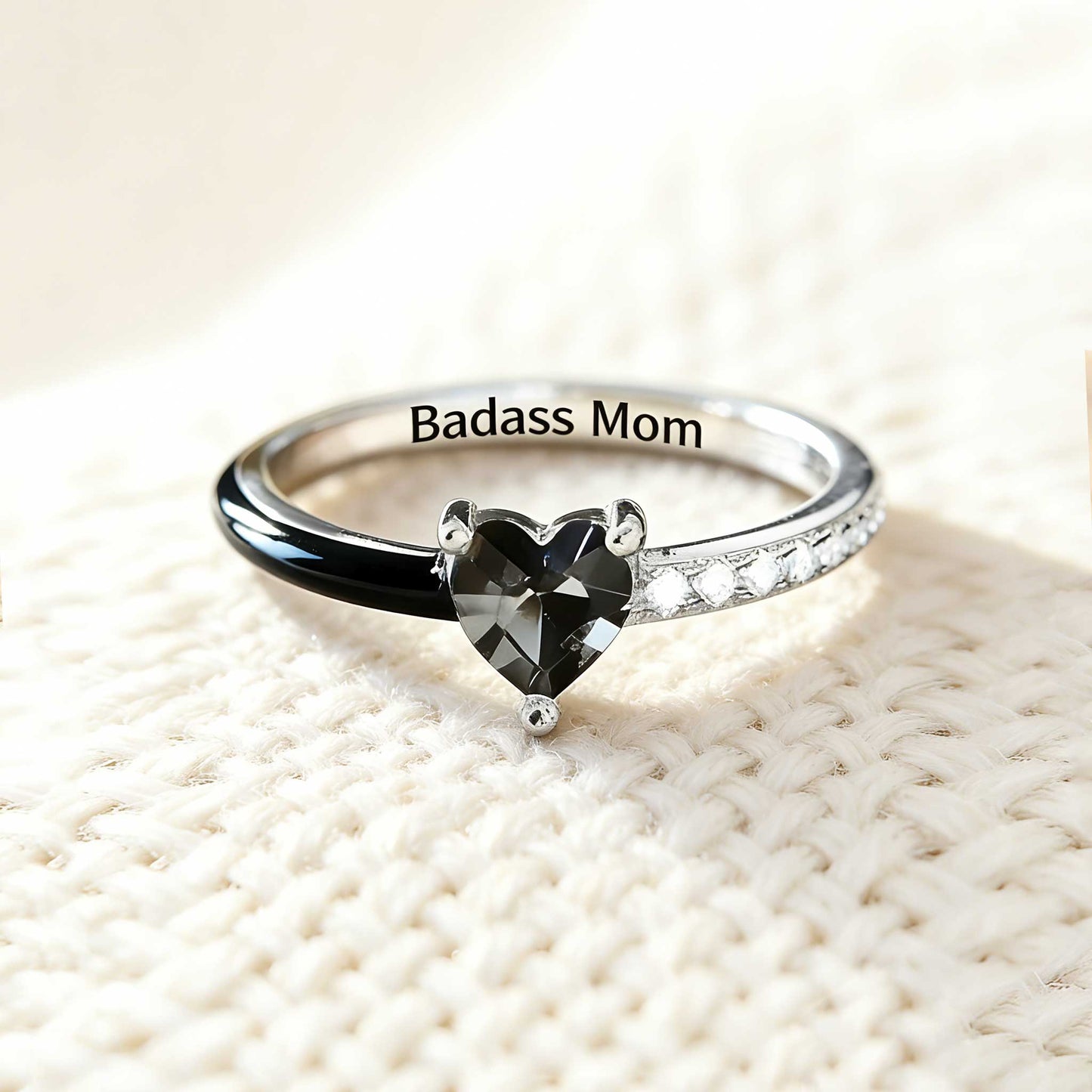 Like Mother Like Daughter Matching Black Enamel Heart Rings