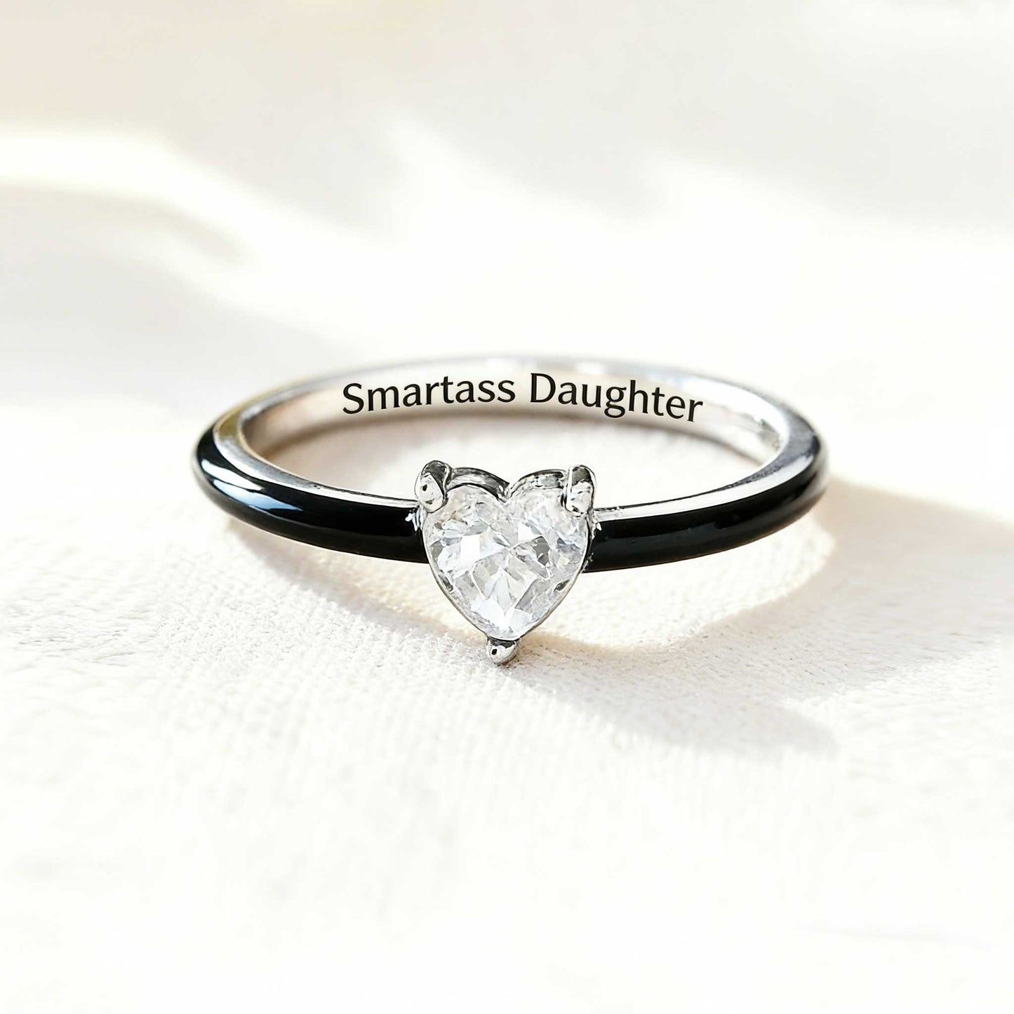 Like Mother Like Daughter Matching Black Enamel Heart Rings