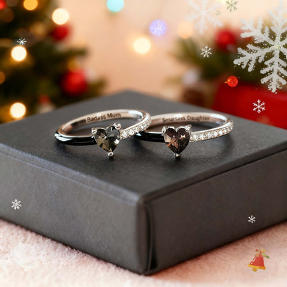 Like Mother Like Daughter Matching Black Enamel Heart Rings