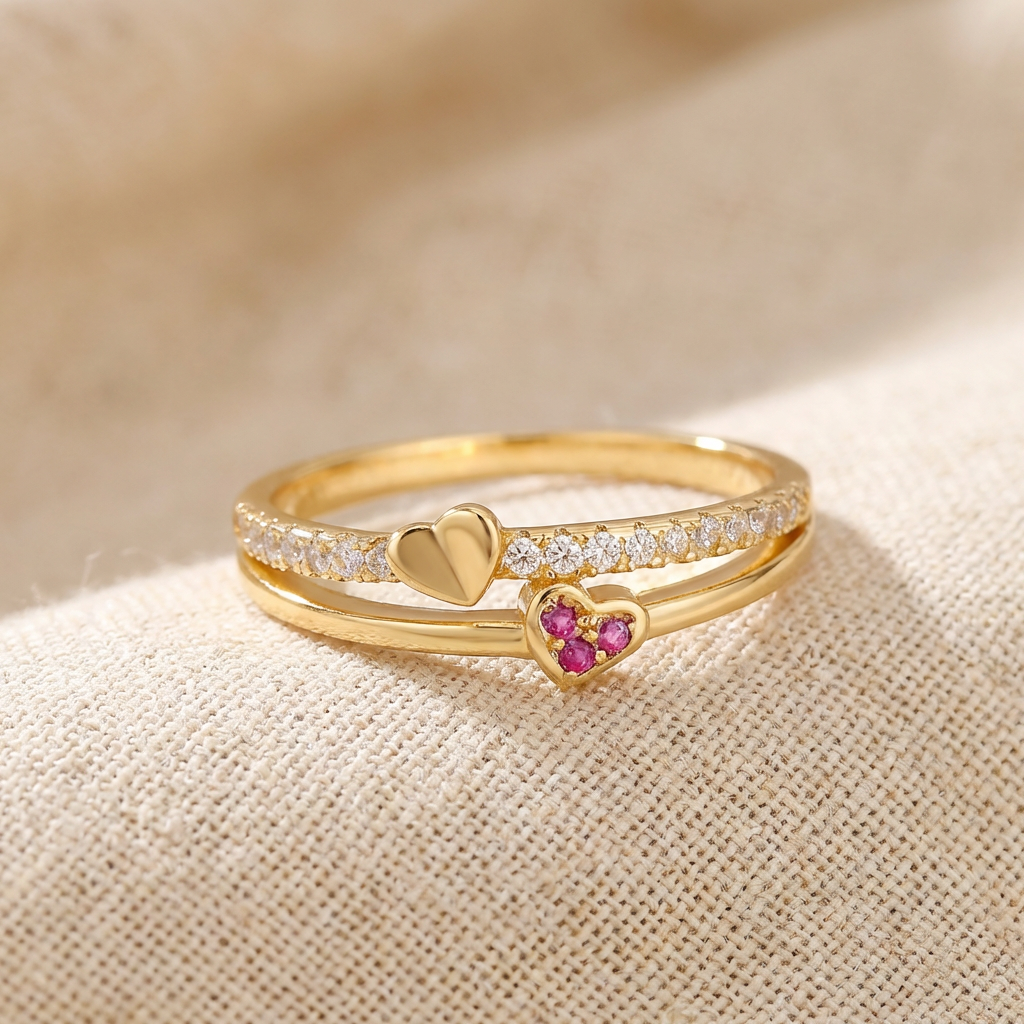 Mother & Daughter Conneted Heart Ring