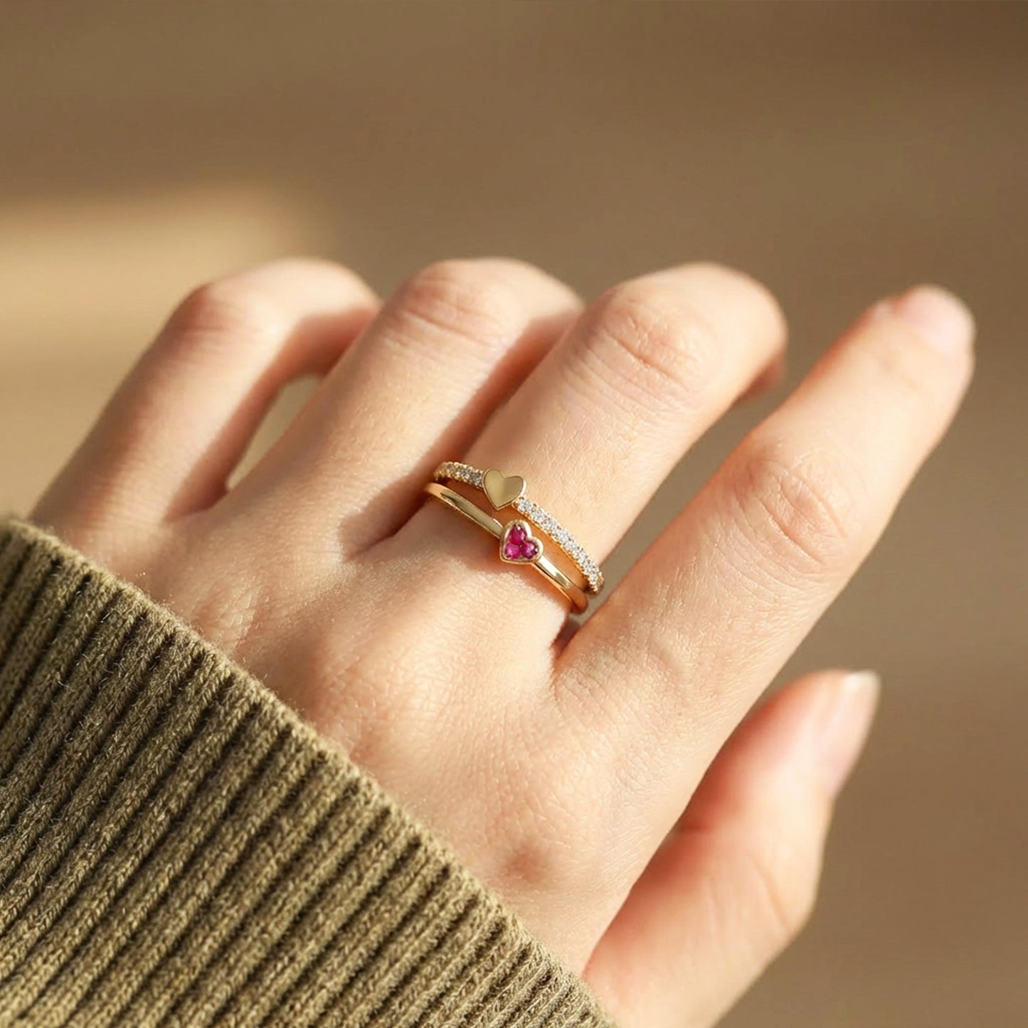 Mother & Daughter Conneted Heart Ring