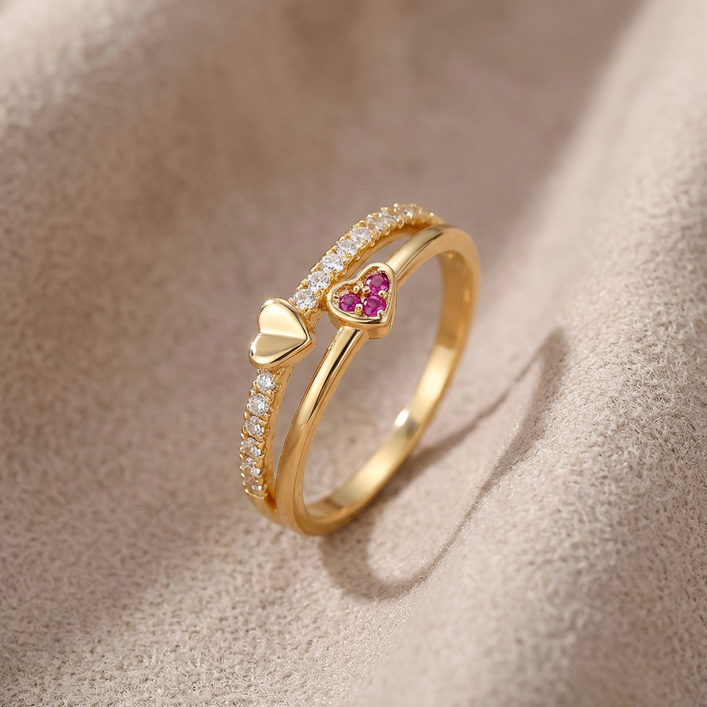Mother & Daughter Conneted Heart Ring
