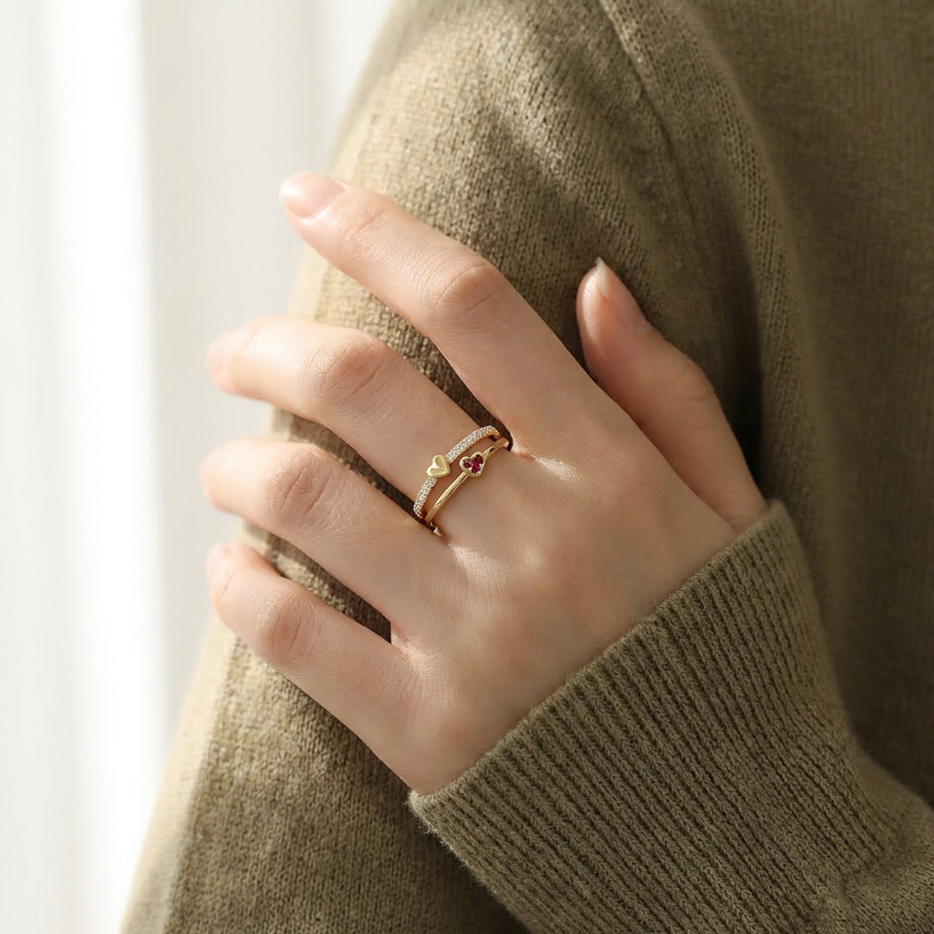 Mother & Daughter Conneted Heart Ring