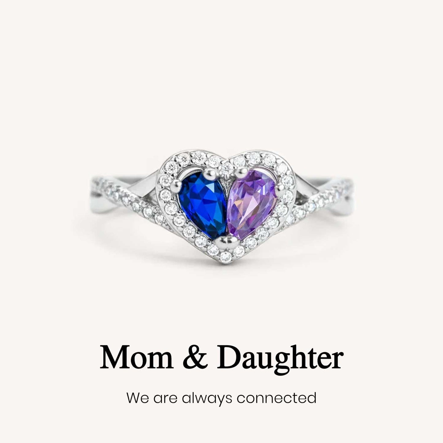 Custom Bright Color Heart Birthstone Ring