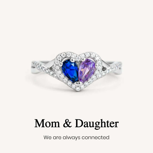 Custom Bright Color Heart Birthstone Ring