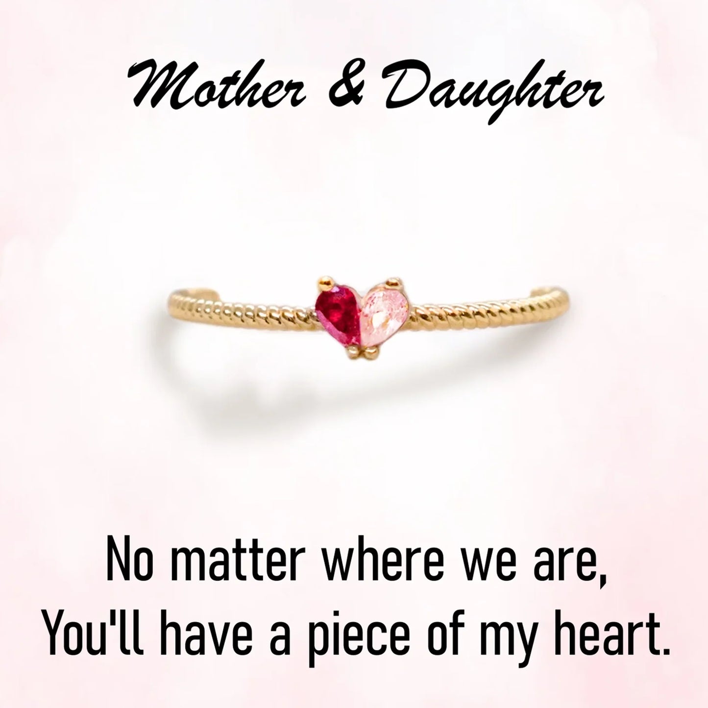 Custom Tiny Heart Birthstone Adjustable Ring