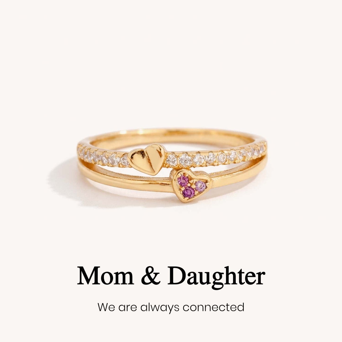 Mother & Daughter Conneted Heart Ring