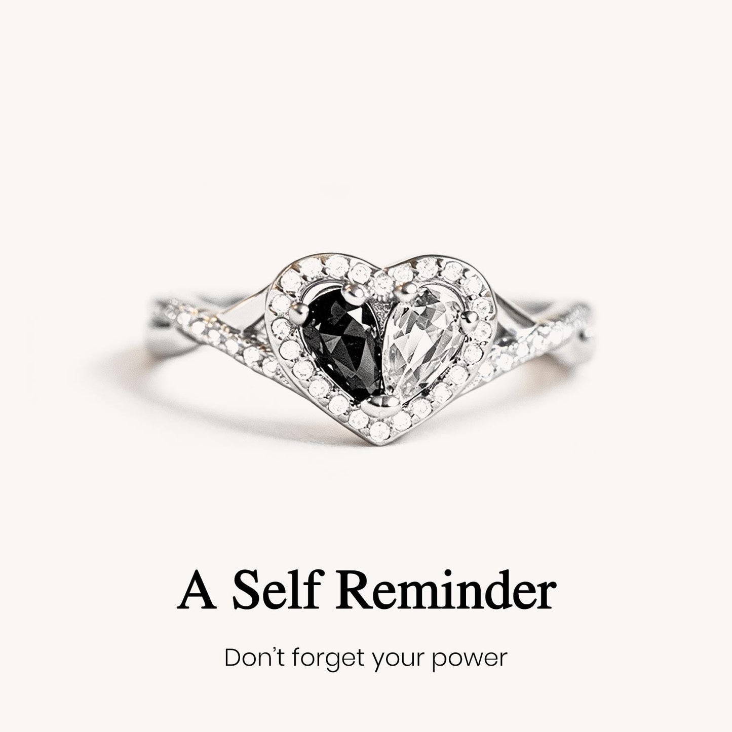 Self Reminder Black & Clear Heart Ring