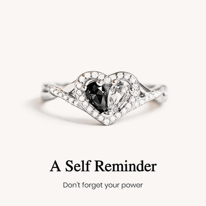 Self Reminder Black & Clear Heart Ring