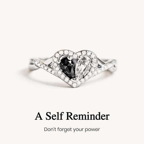 Self Reminder Black & Clear Heart Ring
