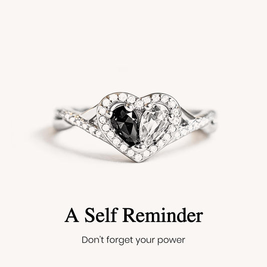 Self Reminder Black & Clear Heart Ring