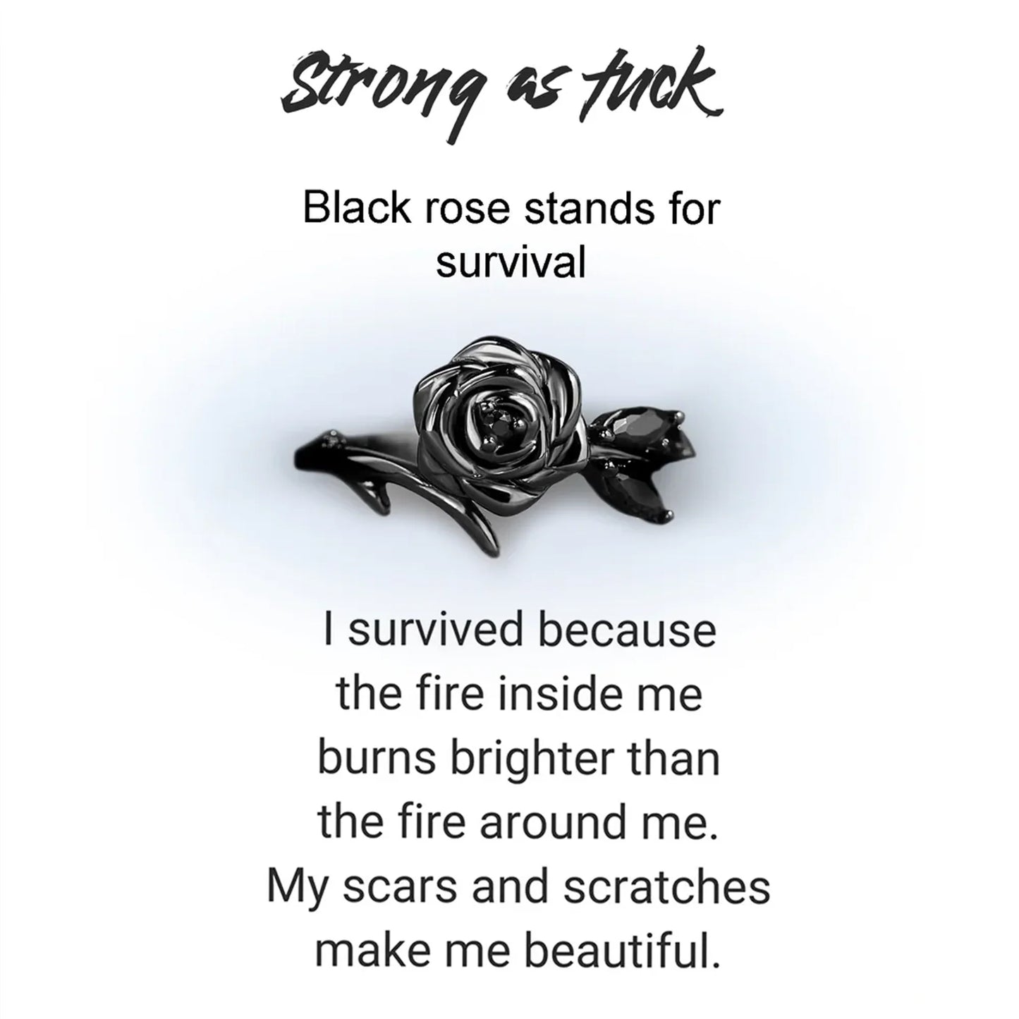 Strong As Fuck Black Rose Self-Love Ring
