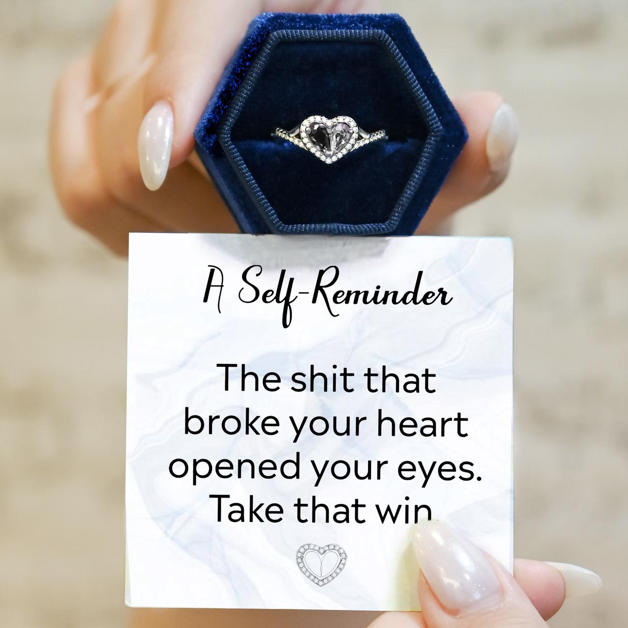 Self Reminder Black & Clear Heart Ring