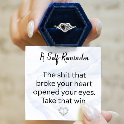 Self Reminder Black & Clear Heart Ring