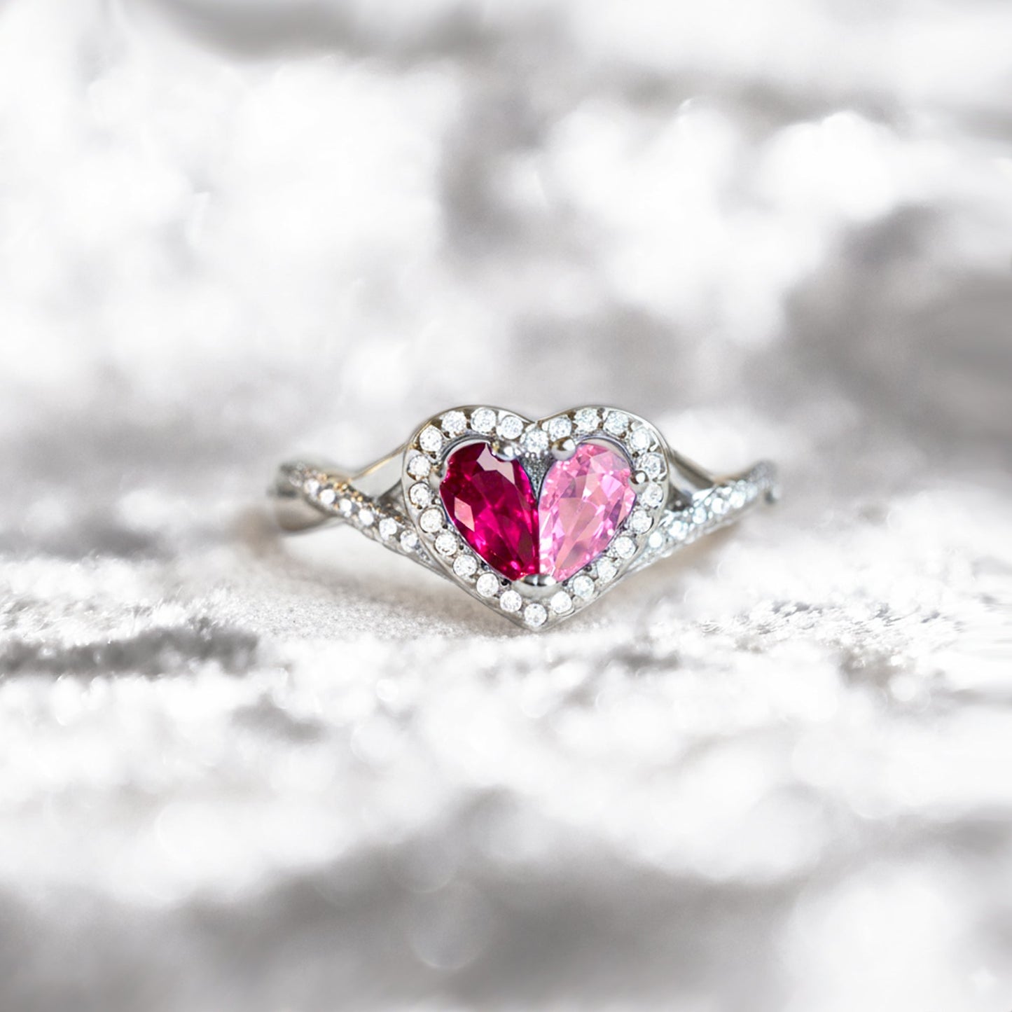 Custom Bright Color Heart Birthstone Ring