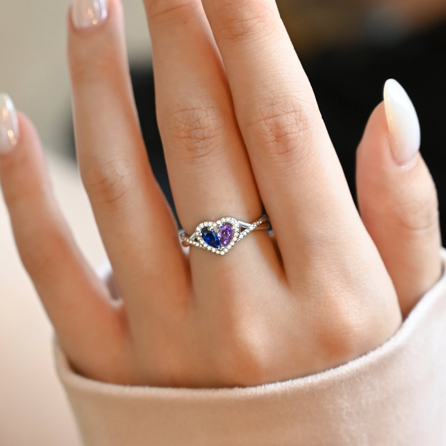 Custom Bright Color Heart Birthstone Ring