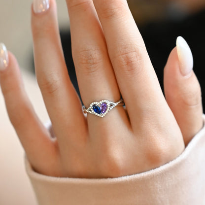 Custom Bright Color Heart Birthstone Ring