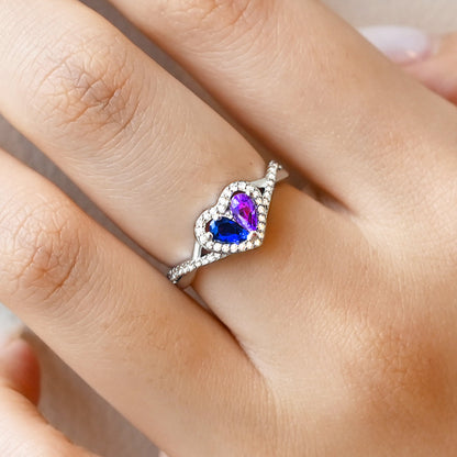 Custom Bright Color Heart Birthstone Ring
