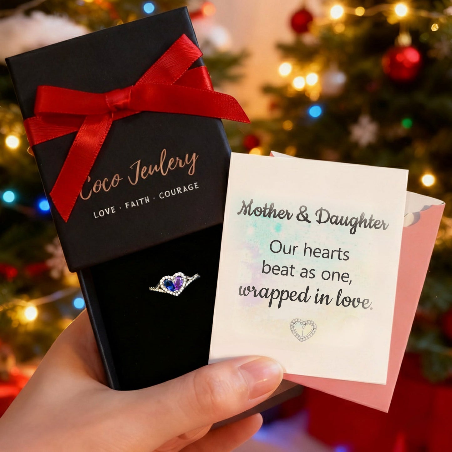Custom Bright Color Heart Birthstone Ring